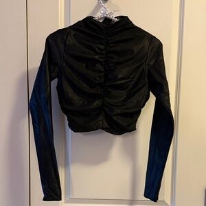 EUC Naked Wardrobe Scrunched Black Ruched Long Sleeve Mock Neck Top Size Medium